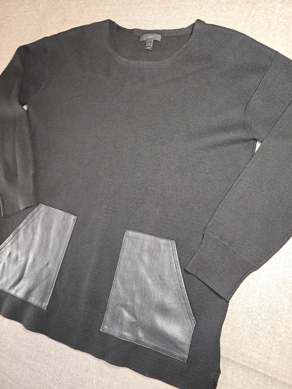 J.Crew 100% Merino Wool 100% Leather Crewneck Sweater Women's Med